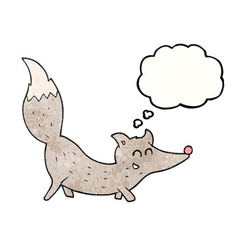 freehand drawn thought bubble textured cartoon little wolf