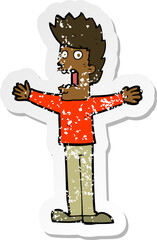 retro distressed sticker of a cartoon terrified man