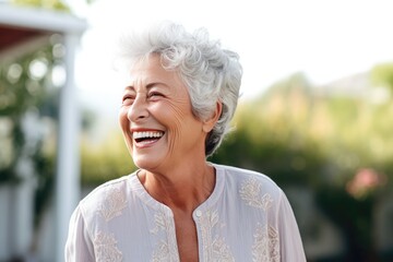 Happy Old Canadian Woman On White Background