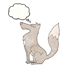 freehand drawn thought bubble textured cartoon wolf
