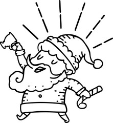 illustration of a traditional black line work tattoo style santa claus christmas character celebrating