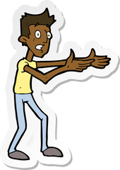 sticker of a cartoon man desperately explaining