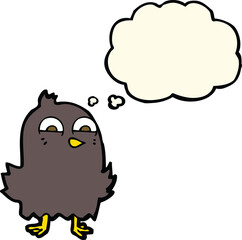 funny cartoon bird with thought bubble