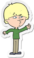 Obraz premium sticker of a cartoon worried man reaching