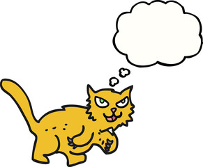 freehand drawn thought bubble cartoon cat