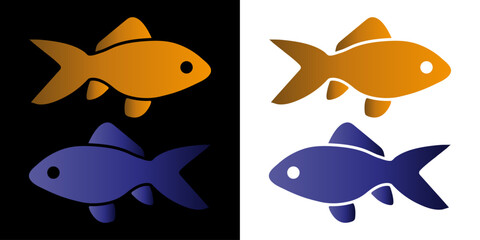 Illustration depicting two fish, orange and blue, with a gradient. Done on black and white background