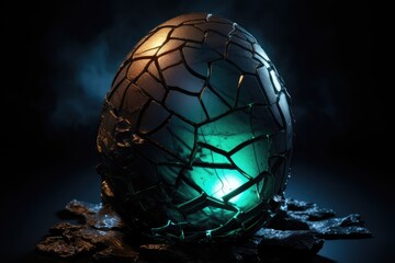 Glowing Dragon Egg With Shattered Exterior Surface