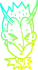 cold gradient line drawing of a cartoon devil face