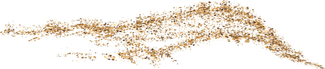Vector illustration depicting coffee or chocolate powder in motion, creating a dust cloud that splashes on the ground. The background is light and isolated. Format PNG.