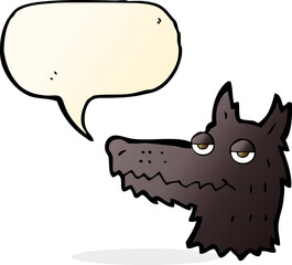 cartoon wolf head with speech bubble