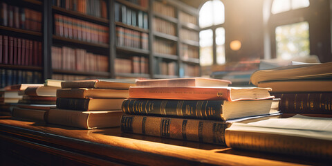 Educational Elegance.A Stack of Timeless Classics.old books in library.Literature Haven.AI...