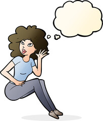 cartoon woman listening with thought bubble