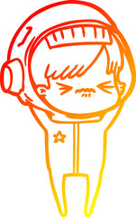 warm gradient line drawing of a angry cartoon space girl