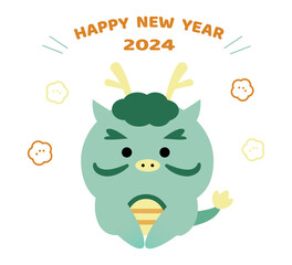 辰年のかわいいキャラクターの年賀状イラスト