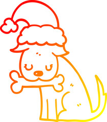 warm gradient line drawing of a cute christmas dog