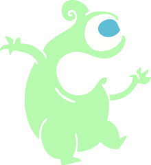 flat color illustration cartoon green alien