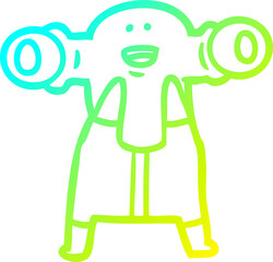 cold gradient line drawing of a friendly cartoon alien