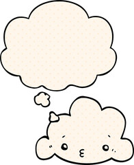 cute cartoon cloud with thought bubble in comic book style