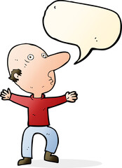 cartoon worried middle aged man with speech bubble