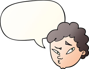 cartoon suspicious man with speech bubble in smooth gradient style
