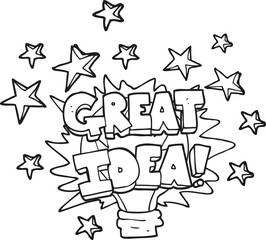 freehand drawn black and white cartoon great idea light bulb symbol