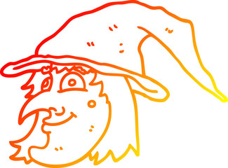 warm gradient line drawing of a cartoon witch face