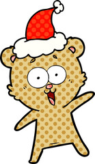 laughing teddy  bear hand drawn comic book style illustration of a wearing santa hat