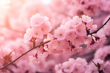 Beautiful pink flowers blooming on the branches of a cherry blossom tree created with Generative Ai