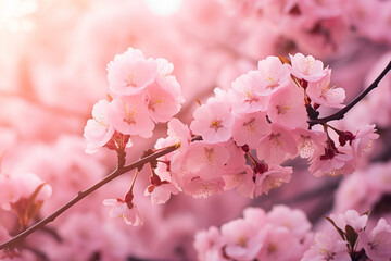 Obraz premium Beautiful pink flowers blooming on the branches of a cherry blossom tree created with Generative Ai