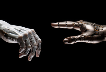 Humanoid Robot Hands Reaching Out - Concept of AI Integration