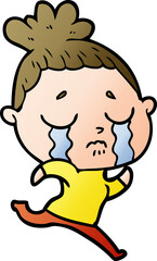 cartoon crying woman running away