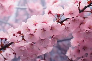 Obraz premium Beautiful pink flowers blooming on the branches of a cherry blossom tree created with Generative Ai