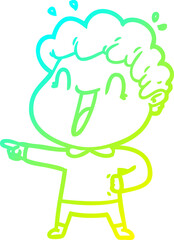 cold gradient line drawing of a cartoon happy man
