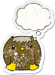 cartoon owl with thought bubble as a distressed worn sticker