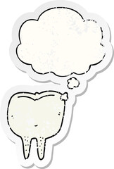 cartoon tooth with thought bubble as a distressed worn sticker