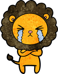 cartoon crying lion with crossed arms