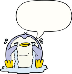 cartoon crying penguin with speech bubble
