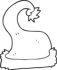 freehand drawn black and white cartoon santa claus hat
