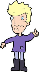 cartoon nervous man giving thumbs up symbol