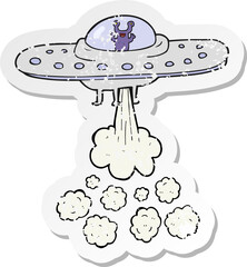 retro distressed sticker of a cartoon flying saucer