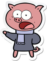 sticker of a cartoon pig shouting