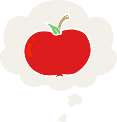 cartoon apple with thought bubble in retro style