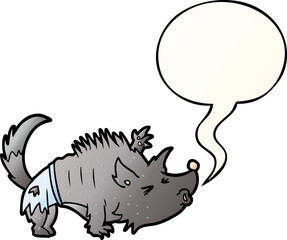 cartoon halloween werewolf with speech bubble in smooth gradient style