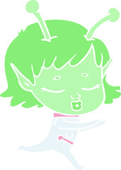 flat color style cartoon alien girl