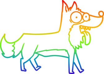 rainbow gradient line drawing of a cartoon happy dog