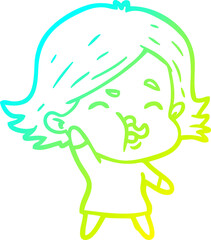 cold gradient line drawing of a cartoon girl pulling face