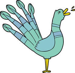 cartoon crowing peacock