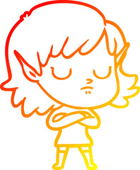 warm gradient line drawing of a cartoon elf girl