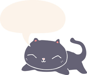 cartoon cat with speech bubble in retro style