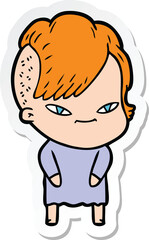 sticker of a cute cartoon girl with hipster haircut